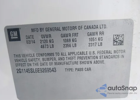 2014 Chevrolet Impala 1Lz from USA, damaged, VIN 2G1145SL6E9269543